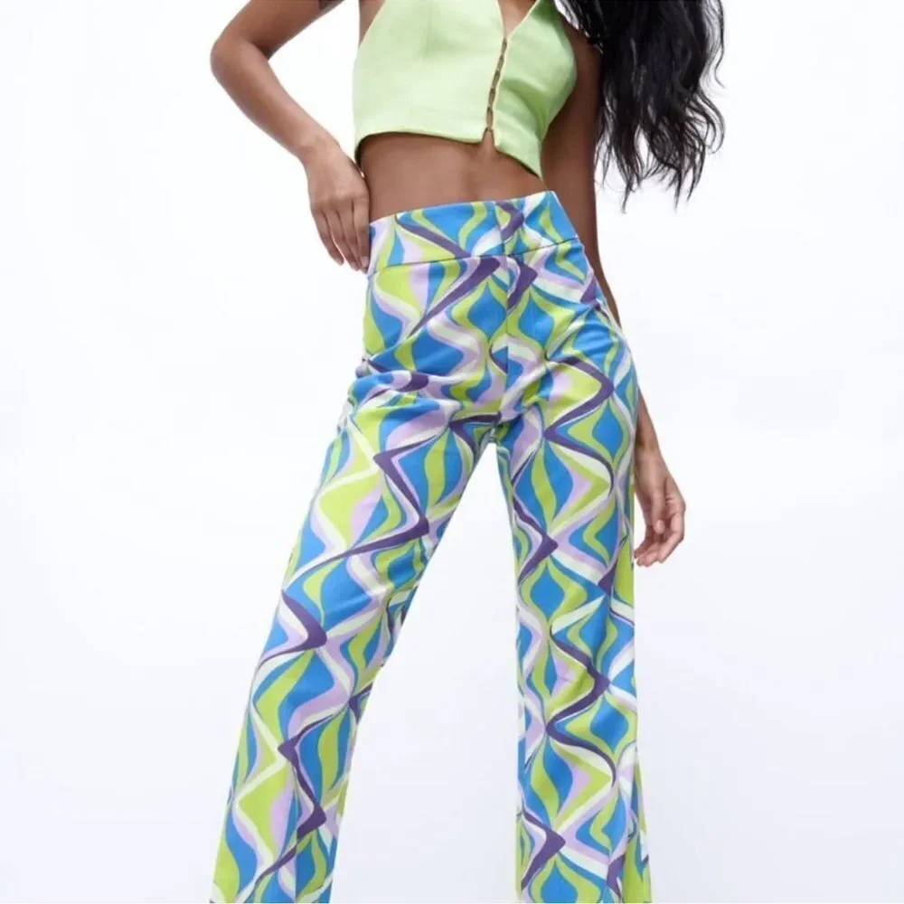 Zara linen blend printed flared pants